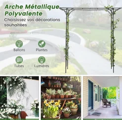Arche de Jardin en Fer Forgé,pour Diverses Plantes Grimpantes, pour Cérémonie, Mariage, Jardin, 205 x 52 x 205 cm(Noir)