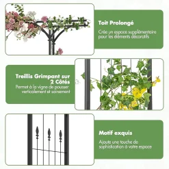 Arche de Jardin Fer 205 cm Arche de Jardin avec Treillis pour Plantes Grimpantes Vignes Roses Arche Décorative Extérieure