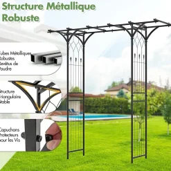 Arche de Jardin Fer 205 cm Arche de Jardin avec Treillis pour Plantes Grimpantes Vignes Roses Arche Décorative Extérieure