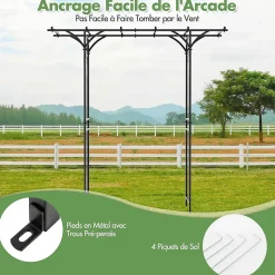 Arche de Jardin Fer 205 cm Arche de Jardin avec Treillis pour Plantes Grimpantes Vignes Roses Arche Décorative Extérieure