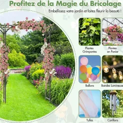 Arche de Jardin Fer 205 cm Arche de Jardin avec Treillis pour Plantes Grimpantes Vignes Roses Arche Décorative Extérieure