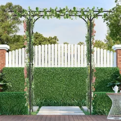 Arche de Jardin Fer 205 cm Arche de Jardin avec Treillis pour Plantes Grimpantes Vignes Roses Arche Décorative Extérieure