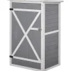 Armoire abri de jardin - grande porte verrouillable loquet - 2 étagères - toit bitumé incliné bois de sapin blanc gris