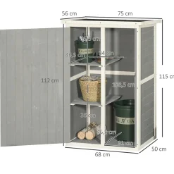Armoire abri de jardin - grande porte verrouillable loquet - 2 étagères - toit bitumé incliné bois de sapin blanc gris