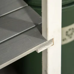 Armoire abri de jardin - grande porte verrouillable loquet - 2 étagères - toit bitumé incliné bois de sapin blanc gris
