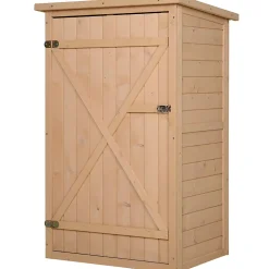 Armoire abri de jardin - grande porte verrouillable loquet - 2 étagères - toit bitumé incliné bois de sapin pré-huilé