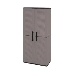 Armoire d'extérieur Dambrosin, Meubles de balcon, Armoire polyvalente avec étagères, 68x37h163 cm, Gris et Noir, Finition rayée
