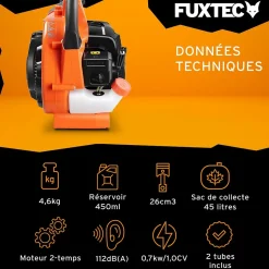 Aspirateur de feuilles mortes thermique - FUXTEC FX-LBS126 - 26cm3 4en1 2 temps souffleur broyeur