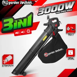 Aspirateur Souffleur Broyeur de Feuilles 3000W - 270 km/h - 10:1 - Sac 35L - Elem Garden