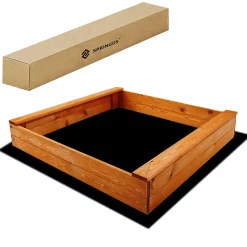 Bac à sable - Springos - 120x120 cm - Bois massif - Avec bancs