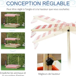 Bac à sable bois carré dim. 1,18 x 1,18 x 1,18 m - hauteur, inclinaison toit réglables, refermable - 2 bacs - sapin autoclave