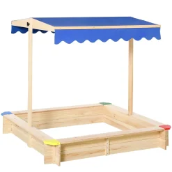 Bac à sable bois carré dim. 1,2L x 1,2l x 1,2H m - hauteur et inclinaison toit réglables - bois naturel de pin