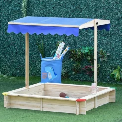 Bac à sable bois carré dim. 1,2L x 1,2l x 1,2H m - hauteur et inclinaison toit réglables - bois naturel de pin