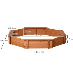 Bac à sable bois octogonal dim. 139,5 x 139,5 x 21,5 cm - 4 bancs - bâche de couverture, non tissé de sol inclus - bois sapin