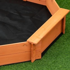 Bac à sable bois octogonal dim. 139,5 x 139,5 x 21,5 cm - 4 bancs - bâche de couverture, non tissé de sol inclus - bois sapin
