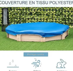 Bac à Sable Bois octogonal dim. 139,5L x 139,5l x 21,5H cm - 4 bancs - bâche de Couverture