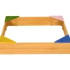 Bac à sable carré en bois pour enfants 4 assises en coin et film protection 109 x 109 x 19,8 cm bois naturel