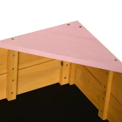 Bac à sable carré en bois pour enfants 4 assises en coin et film protection 109 x 109 x 19,8 cm bois naturel