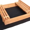 Bac à Sable en Bois avec Couvercle Repliable et Bancs 98 x 98 x 20 cm