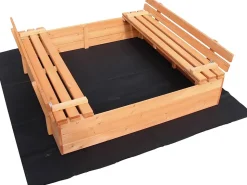 Bac à Sable en Bois avec Couvercle Repliable et Bancs 98 x 98 x 20 cm