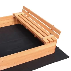 Bac à Sable en Bois avec Couvercle Repliable et Bancs 98 x 98 x 20 cm