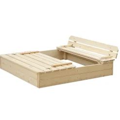 Bac à sable en bois avec couvercle et banc rabattables - 118 x 122 x H20 cm - M051-1 - Timbela