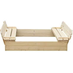 Bac à sable en bois avec couvercle et banc rabattables - 118 x 122 x H20 cm - M051-1 - Timbela