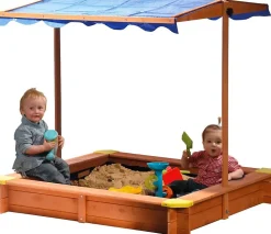 Bac à Sable en Bois avec Toit Ajustable et Protégé UV 117 x 117 x 117 cm