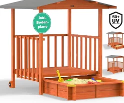 Bac à Sable en Bois Merle 143 x 130 x 130 cm Cabane de Jeu avec Protection UV 50+