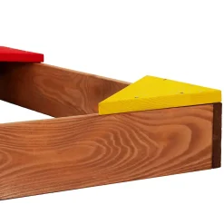 Bac à sable en bois SPRINGOS 90 x 90 cm avec 4 bancs d'angle, peint en couleurs, y compris tissu anti-mauvaises herbes