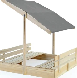 Bac à Sable en Bois Toni 120 x 120 cm avec Toit Réglable et Tapis de Sol