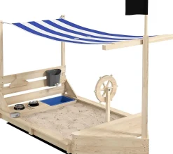 Bac à Sable en Forme de Bateau de Pirate Avec Jeu de Cuisine et 6 Accessoires 180 x 103 x 144,5 cm