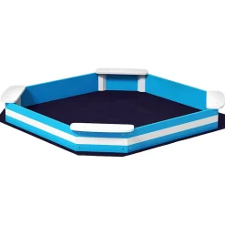 Bac à sable enfant 3-6 ans en bois - 4 sièges, doublure de fond - dim. 133 x 133 x 16 cm - bleu blanc