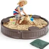 Bac à Sable pour Enfant Bac à Sable avec 3 Sièges Détachables Rond avec Couvercle en Tissu Oxford Extérieur Rond