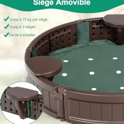 Bac à Sable pour Enfant Bac à Sable avec 3 Sièges Détachables Rond avec Couvercle en Tissu Oxford Extérieur Rond