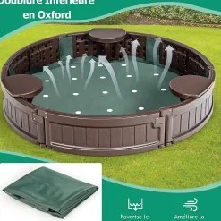 Bac à Sable pour Enfant Bac à Sable avec 3 Sièges Détachables Rond avec Couvercle en Tissu Oxford Extérieur Rond