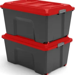Bac de rangement Locker 100l avec couvercle noir et rouge vendu par 2