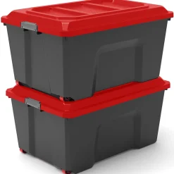 Bac de rangement Locker 100l avec couvercle noir et rouge vendu par 2