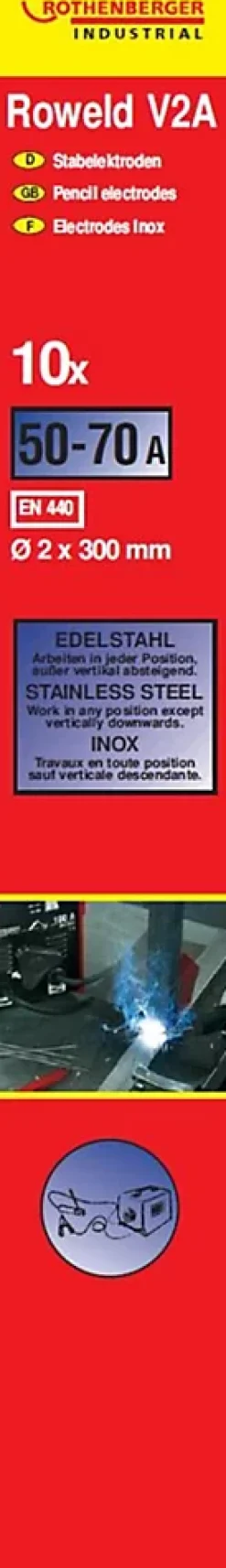 Baguettes d'électrodes inox Roweld V2A Ø2/300mm - 10 baguettes - Rothenberger