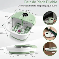 Bain de Pieds avec 16 Rouleaux de Massage,avec Chauffage, Temperature Reglable,Telecommande, Minuterie 20 a 60 Min,(Vert clair)