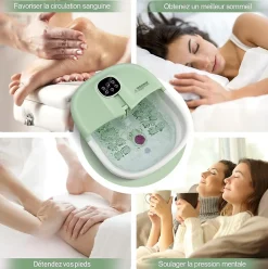 Bain de Pieds avec 16 Rouleaux de Massage,avec Chauffage, Temperature Reglable,Telecommande, Minuterie 20 a 60 Min,(Vert clair)