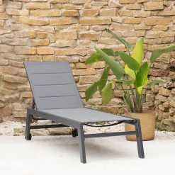 Bain de soleil BARBADOS en textilène gris - aluminium gris anthracite - HAPPY GARDEN