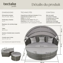 Bain de soleil rond au Design contemporain luxueux gris