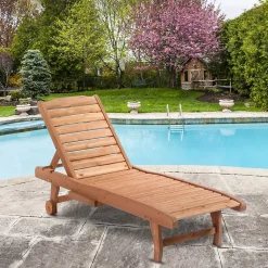 Bain de soleil transat style colonial dossier réglable 3 positions roulettes tablette support bois sapin pré-huilé