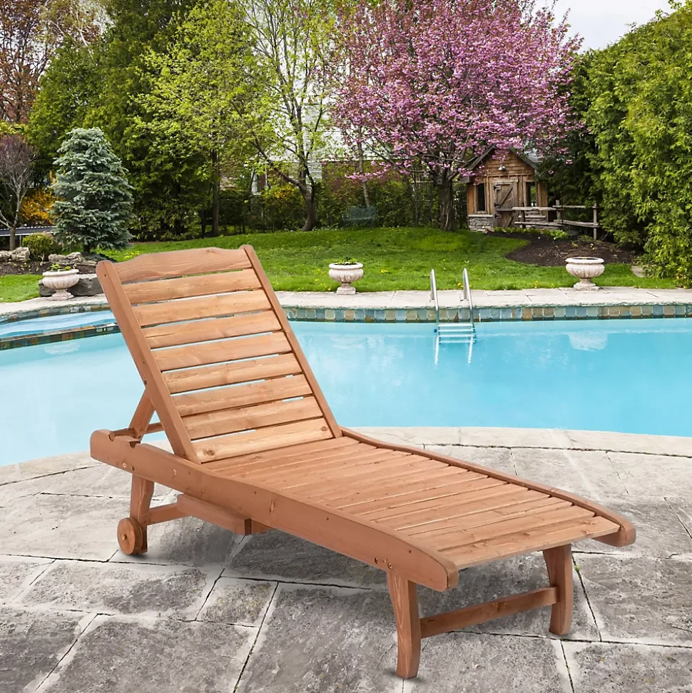 Bain de soleil transat style colonial dossier réglable 3 positions roulettes tablette support bois sapin pré-huilé