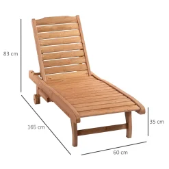 Bain de soleil transat style colonial dossier réglable 3 positions roulettes tablette support bois sapin pré-huilé