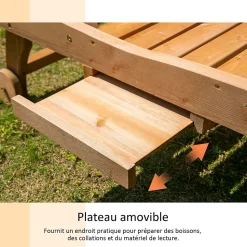 Bain de soleil transat style colonial dossier réglable 3 positions roulettes tablette support bois sapin pré-huilé