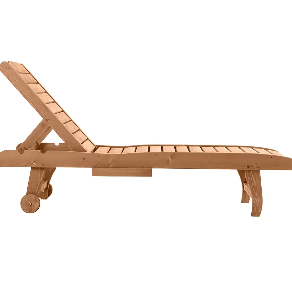 Bain de soleil transat style colonial dossier réglable 3 positions roulettes tablette support bois sapin pré-huilé