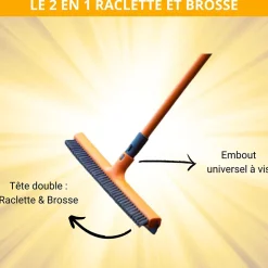 Balai 2 en 1 raclette et brosse manche télescopique