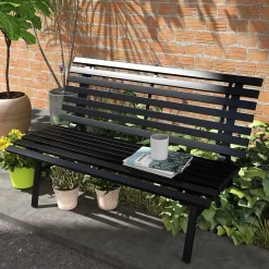 Banc de jardin 2 places assise dossier à lattes alu noir